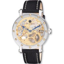 Charles Hubert Mens Leather Band Gold-Tone Skeleton Dial Watch XWA3268