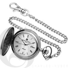 Charles Hubert Premium White Dial Stainless Steel Pocket Watch 3543