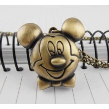 Charm Bronze Male Mickey Pocket Watch Necklace Chain Watches Pendant Jewelry