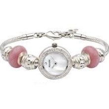 Charmed By Accurist Ladies Watch - Silver Plated Crystal Set With Pink Beads