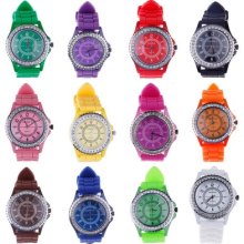 Choose Women Men Casual Sport Crystal Silicone Silicon Jelly Rubber Wrist Watch