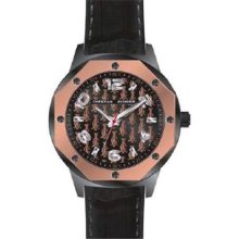 Christian Audigier Men's Revo SWI-659 Black Leather Quartz Watch with Black Dial