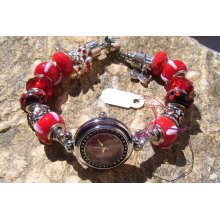 Chunky Red Lampwork Glass Bead Euro Style Bracelet Watch