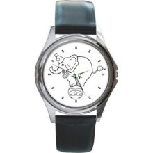 Circus Elephant Black and White Unisex Round Wrist Watch