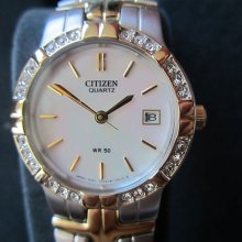 Citizen Japan Lady's Watch Quartz Ssb Two Tone Crystal Mop Dial Original