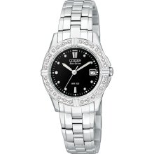 Citizen Ladies Stainless Steel Miramar Eco-Drive with Diamonds Black Dial EW1390-55E