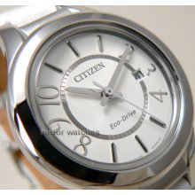 Citizen Lady Eco Drive White Face Leather Band Date 50 M Fe1020-11b