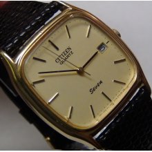 Citizen Men's Quartz Gold Calendar Watch w/ Genuine Lizard Strap