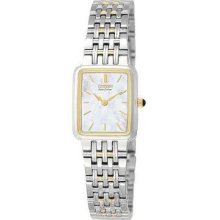 Citizen Women's $265 Eco-drive Two-tone Watch W/ Square Mop Dial Ew9474-53d