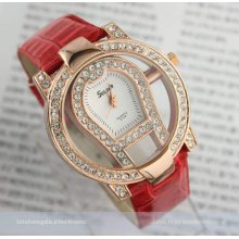 Classic Hollow Luxurious Women Lady Crystal Leather Quartz Wrist Watch Gifts