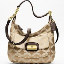 Coach Op Art Sateen Hobo In Khaki/mahogany 19331 -