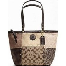 Coach Patchwork Tote w/ Leather Trim Shoulder Handbag ...