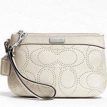 Coach Perforated White Leather Medium Wristlet Purse F47330