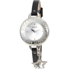 Coach Phoebe Slim Women Watch 14501280 Black Leather Star Charm Logo Bezel