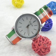 Colorized Ribbon Fashion Canvas Watch Wristwatch Wrist Women Girl Man Boy