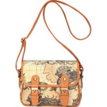 Contrast-Trim Map-Print Cross Bag Light Brown - One Size