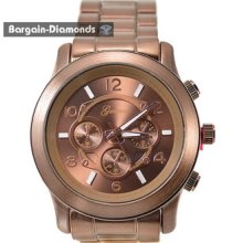 Copper Brown Dress Business Watch Brown Dial Designer-style Link Bracelet Unisex