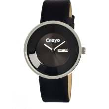 Crayo Unisex Button Analog Stainless Watch - Black Leather Strap - Black Dial - CRACR0207