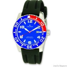 Croton Men's Stainless Steel Blue/Red Dial Silicone Band Quartz Watch