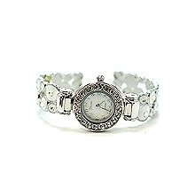 Crystal Pave White Enamel Circles Round Face Cuff Watch