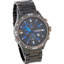 CURREN 8021 Round Dial Tungsten Steel Band Men's Analogue Wrist Watch with Calendar (Blue)