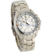 CURREN 8024 Men's White-Tone Case Silver Stainless Steel Strap Watch (White)