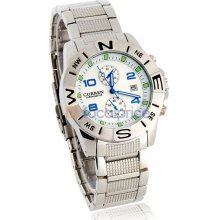 CURREN 8038 Round Dial Steel Band Men's Wrist Watch with Calendar (White)