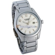 CURREN 8048 Men's Round Dial White Stainless Steel Strap Watch with Calendar (White)