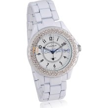 CURREN 8078 Women's Round Dial Analog Watch with Crystal Decoration (White)