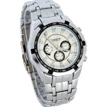 curren watches 8084 Round Dial Steel Band Men Wrist Watch (White)