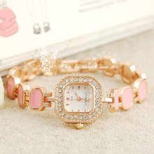 Cute Elegant Rose Color Slim Bracelet Link Strap Quartz Women Watch White