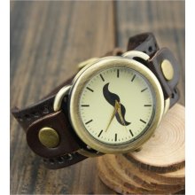 Cute Mustache Print Watch-dark coffee