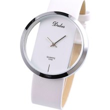 Dalas Women's White Leather Transparent Dial Quartz Analog Watch