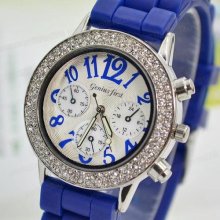 Deep Blue Digital Rhinestones Stainless Steel Case Men Women Wrist Wacth