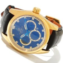 Deep Blue Men's Fleet Admiral Automatic Stainless Steel Leather Strap Watch BLUE