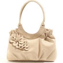 Del Mano Croco Cascade Flower Handbag - Stone- Stone