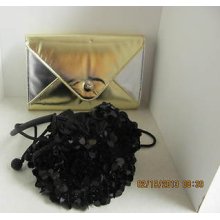 Designer Inspired Two (2) Dressy Evening Purses Gold Clutch & Black Sequences