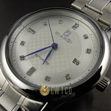 Dial Water Quartz Hours Date Silver Hand White Men Steel Wrist Watch Wt157