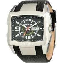 Diesel Black Dial Black Leather Rectangular Mens Watch Dz1215