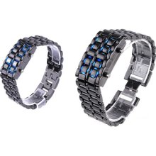 Digital Lava Style Sports Faceless Blue LED Watch Black Band For Men/Women Gift