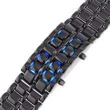 Digital Lava Style Sports Faceless Blue LED Watch Black Band For Men/