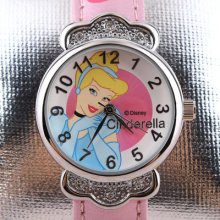 Disney Cinderella Leather Band Watch W/ Crystal Dp1102c