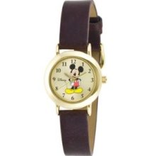 Disney Mickey Mouse Mck614 Brown Leather Quartz Watch