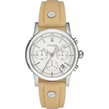 DKNY NY8174 Chronograph White Dial Khaki Rubber Strap Ladies