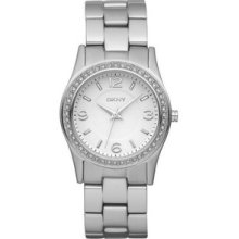 Dkny Women Silver Aluminum Band Crystals Dress Watch Ny8307