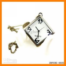 Drop Shipping 12 Pcs/lot Vintage Square Pocket Watch Pendant Necklac