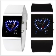 Dual Heart Love Men Women Fashion Silicone Blue Red Led Digital Wrist Watch