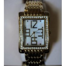 Dufonte by Lucien Piccard Gold-Tone Swarovski Crystal Bezel Watch