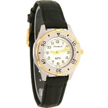 Eddie Bauer Ladies Two Tone Black Leather Band Watch