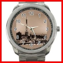 Eiffel Tower Paris France Silvertone Sports Metal Watch 234